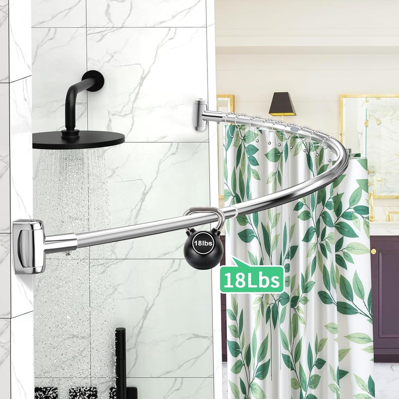 YNL Curved Shower Curtain Rod 35-82In(2.9-6.8Ft), Brushed Nickel Rounded Rustproof Shower Rod for Bathroom Bathtub, Arched Shower Rod, Never Rust|Extra Space|Non-Slip|Expandable|Need to Drill - Image 2